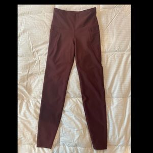 Maroon colored high waisted leggings